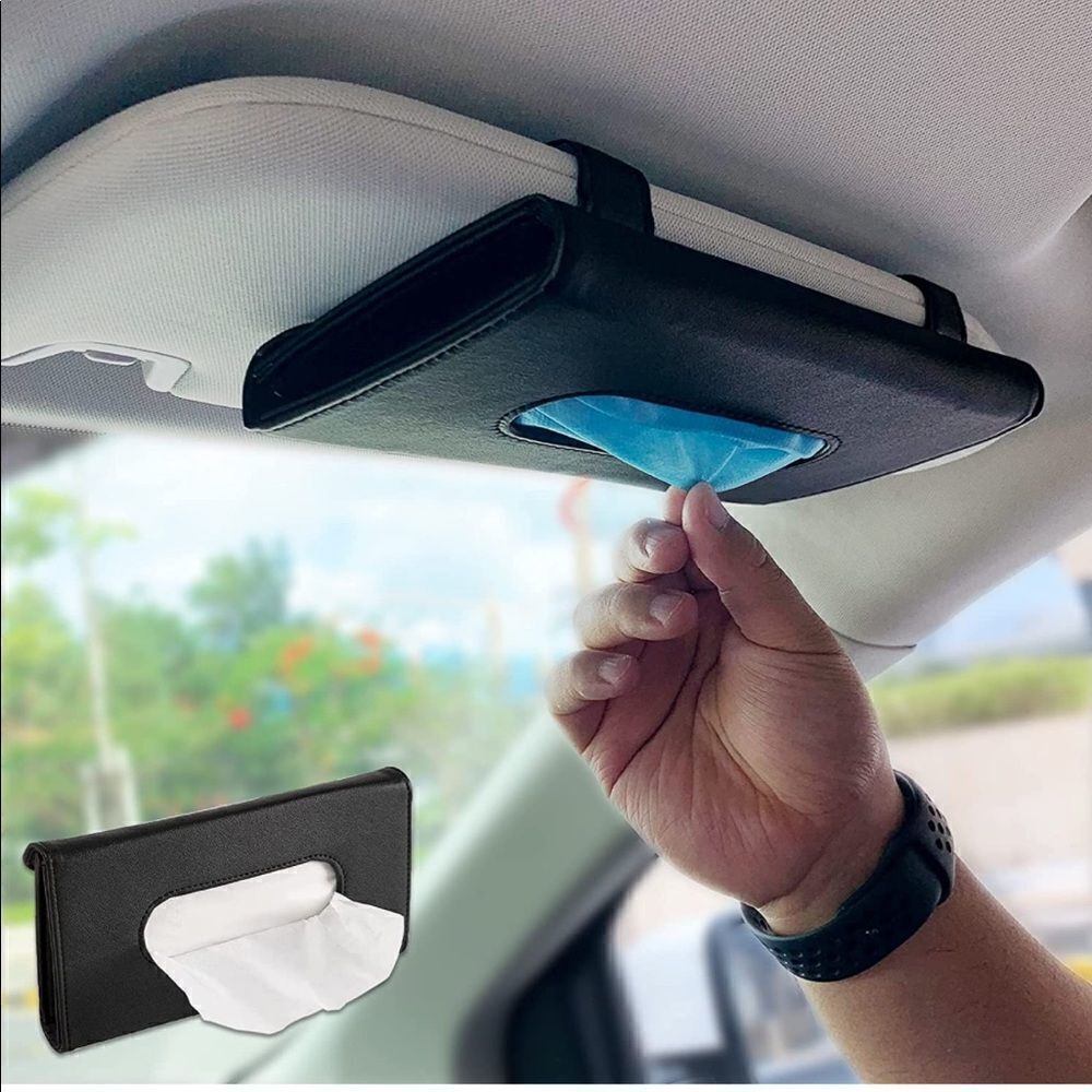 Car visor tissue, mask holder Black set of 2 NWT
